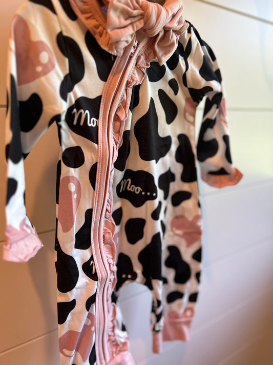 Pretty In Moo Ruffle Zip Sleeper