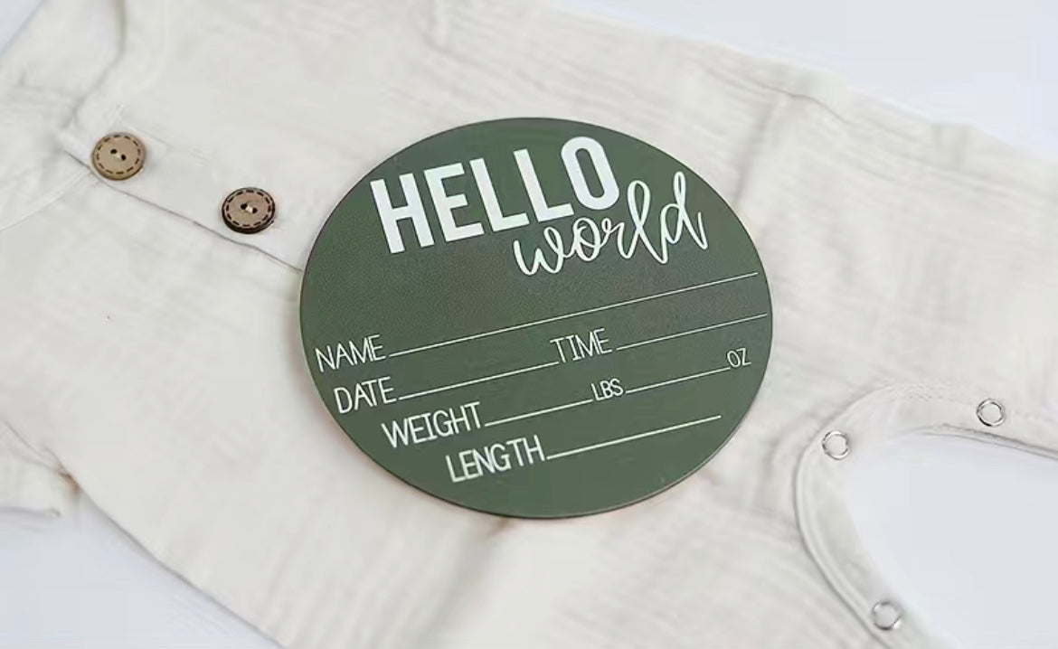 Hello World Baby Announcement - Forest Green