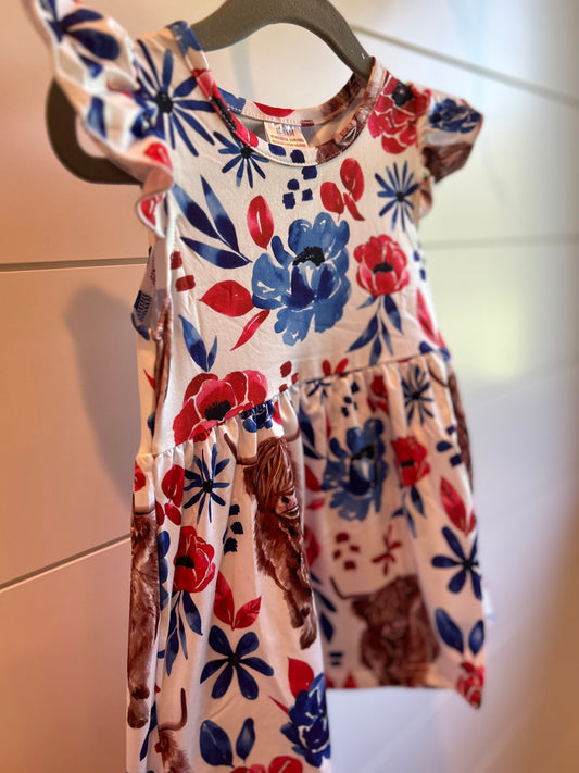 Red, White, Blue & Highland Too Short Sleeve Dress