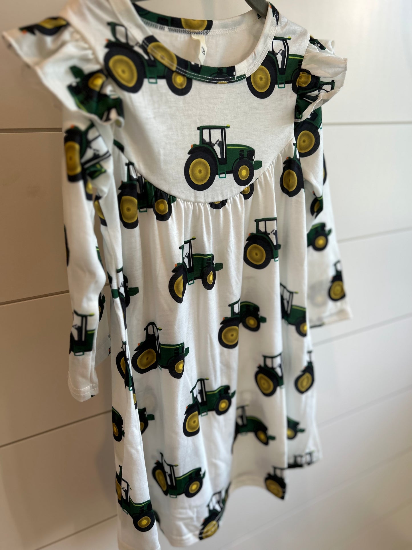 Green Tractors for Girls Long Sleeve Dress