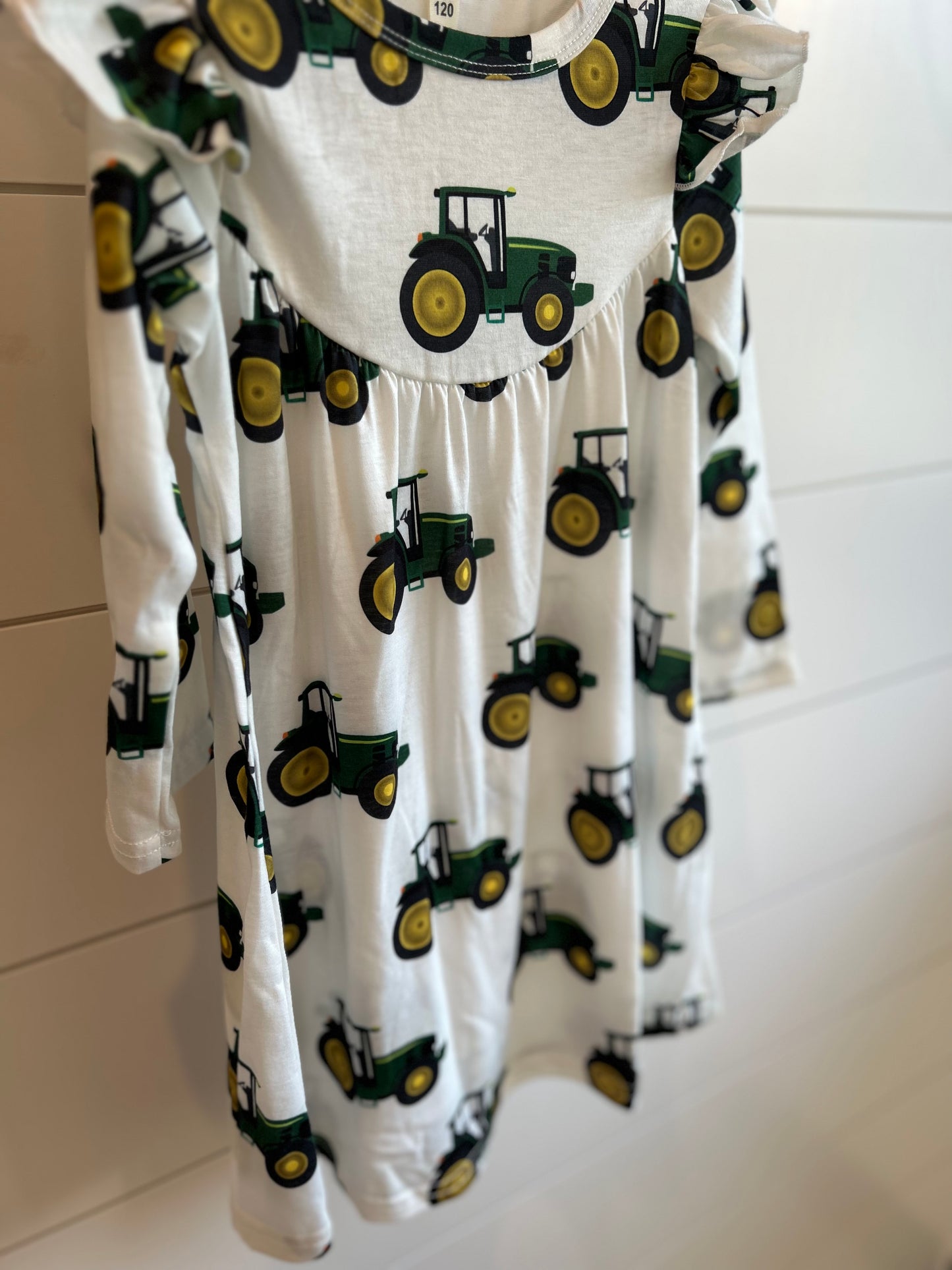 Green Tractors for Girls Long Sleeve Dress