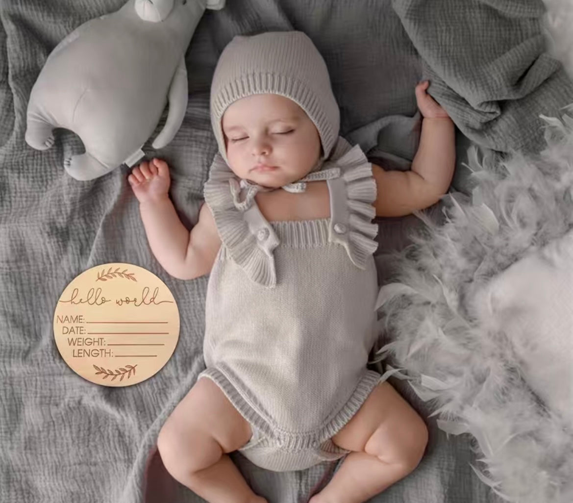 Hello World Wooden Baby Announcement - Nude