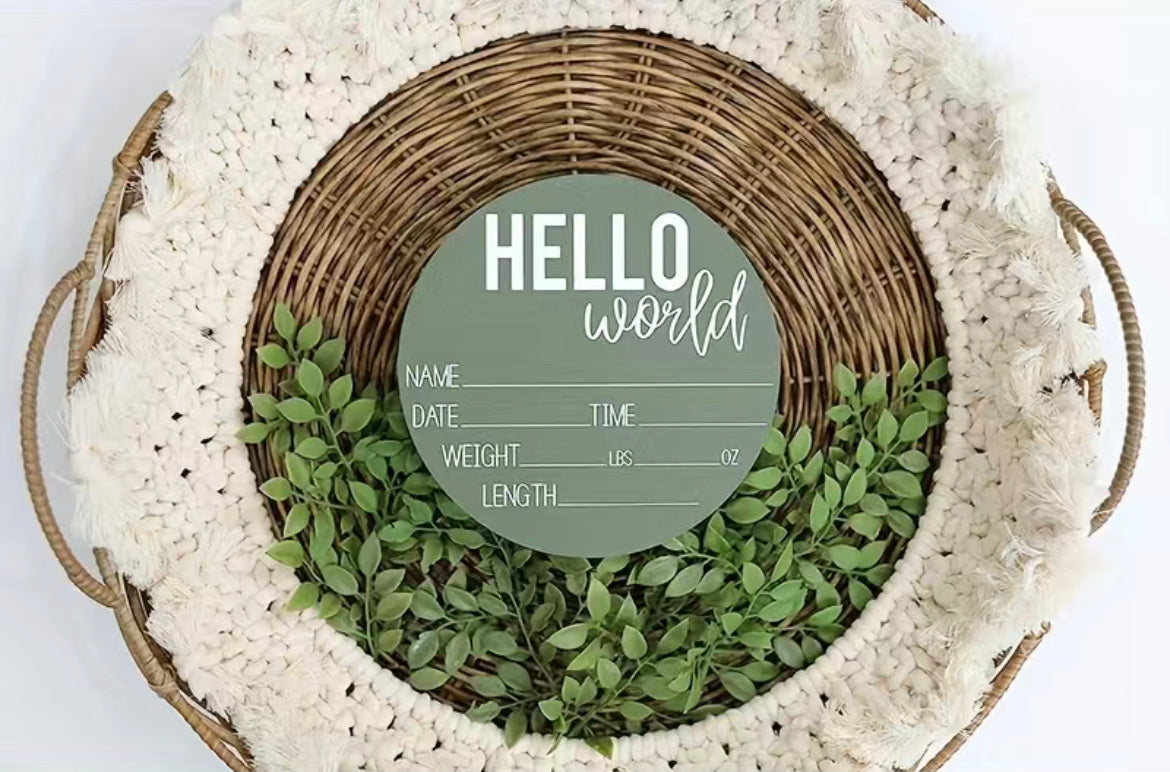 Hello World Baby Announcement - Forest Green