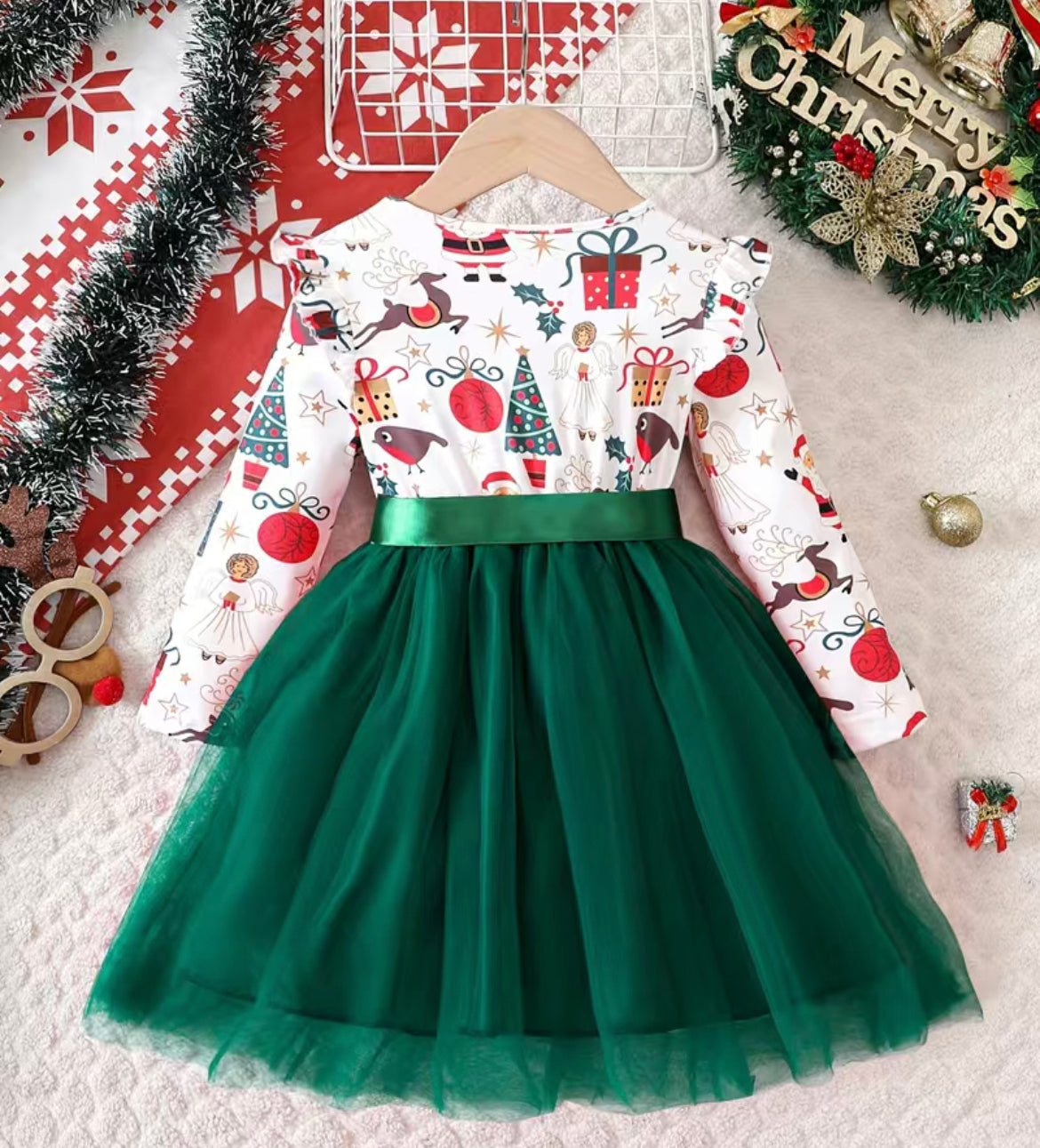 Christmas Friends Tulle Dress - Green