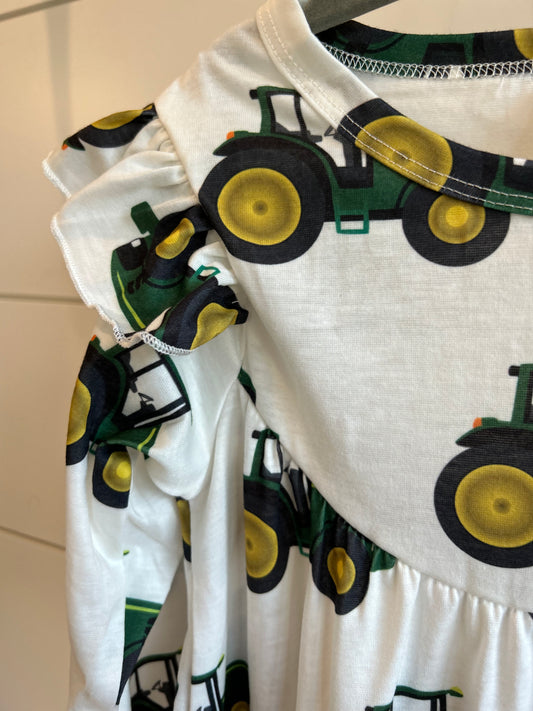 Green Tractors for Girls Long Sleeve Dress