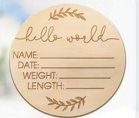 Hello World Wooden Baby Announcement - Nude