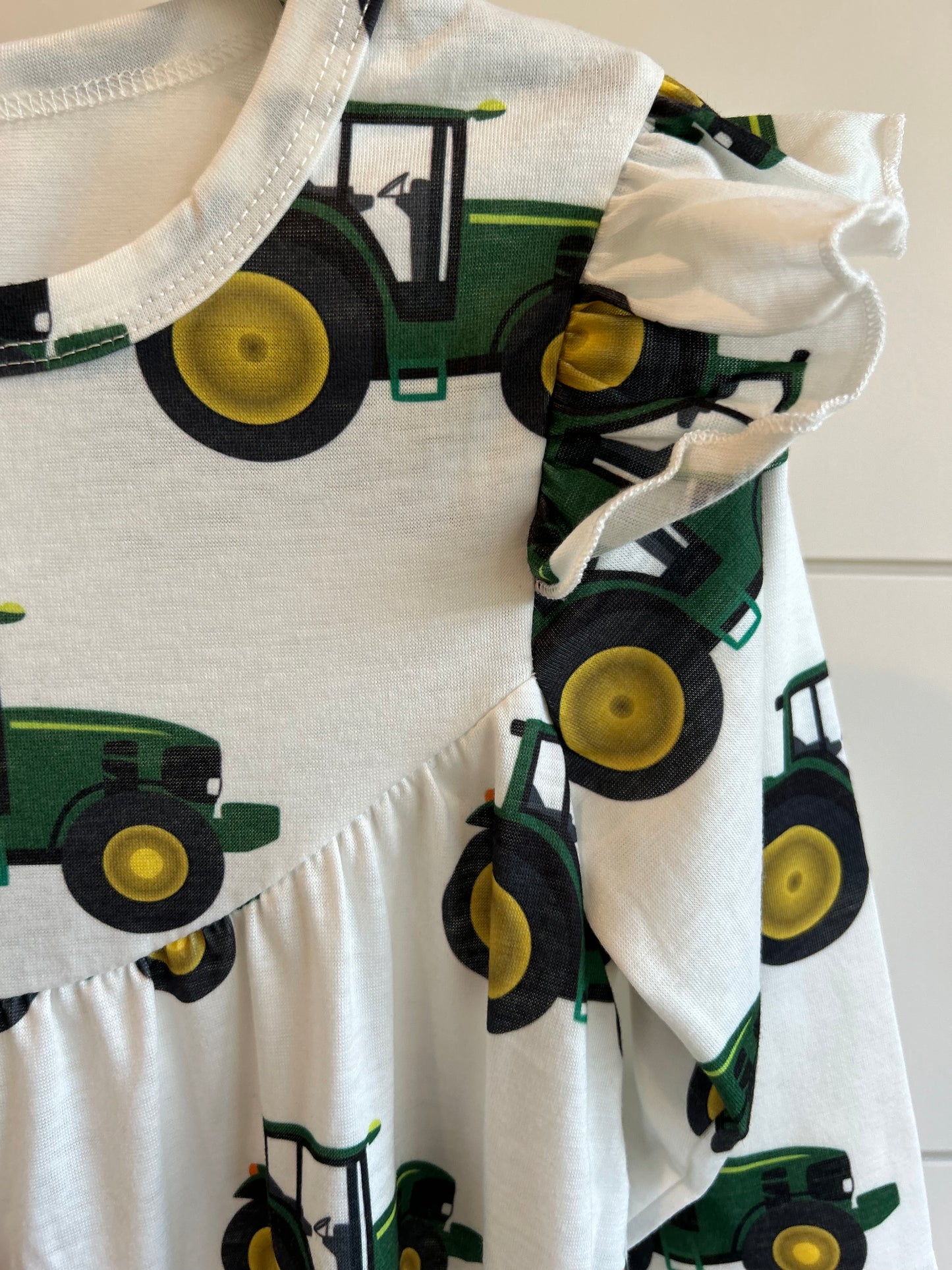 Green Tractors for Girls Long Sleeve Dress