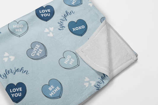 Candyland Cuddles Velveteen Blanket - Personalized Blue